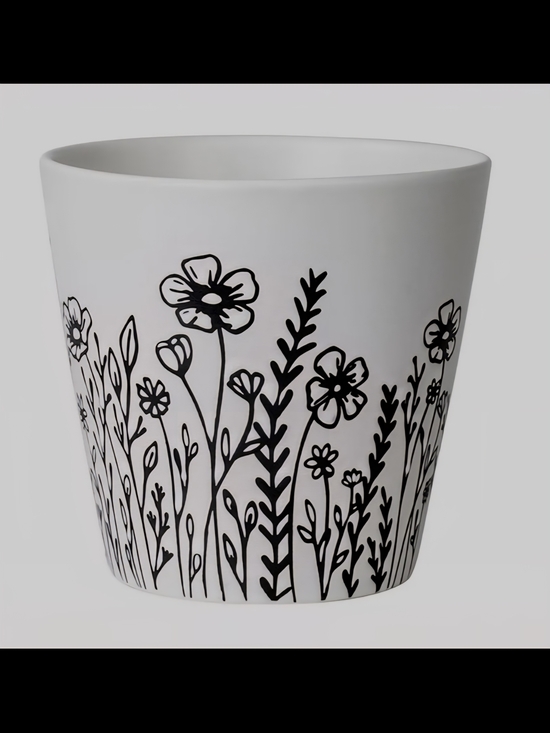 Mainstays Other - Mainstays White Ceramic Vase with Black Floral Design